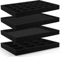 Lainrrew Jewelry Tray, 4 Pack Jewelry Organizer Velvet Jewelry Tray Stackable Jewelry Trays, Necklace & Earring Holder, Divided Bracelet & Ring Storage, 13.8"x9.5"x1.2" - Elegant Display Case (Black)