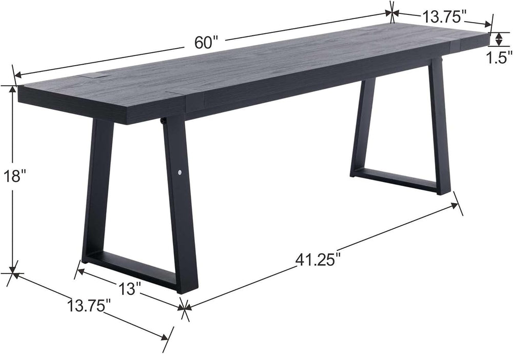 VESCASA 60" Wood Dining Bench with Black Metal Legs for Dining Room, Kit...