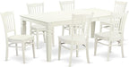 East West Furniture LGGR7-LWH-W 7 Piece Dining Table Set Consist of a Rectangle Dining Room Table with Butterfly Leaf and 6 Wood Seat Chairs, 42x84 Inch, Linen White
