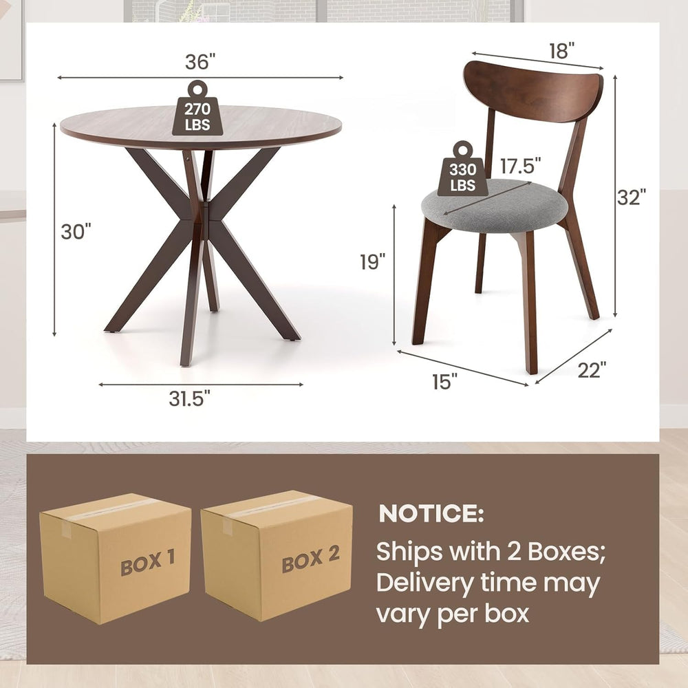 NAFORT Round Dining Table Set for 2, Mid-Century Modern Table and Chairs, Woo...