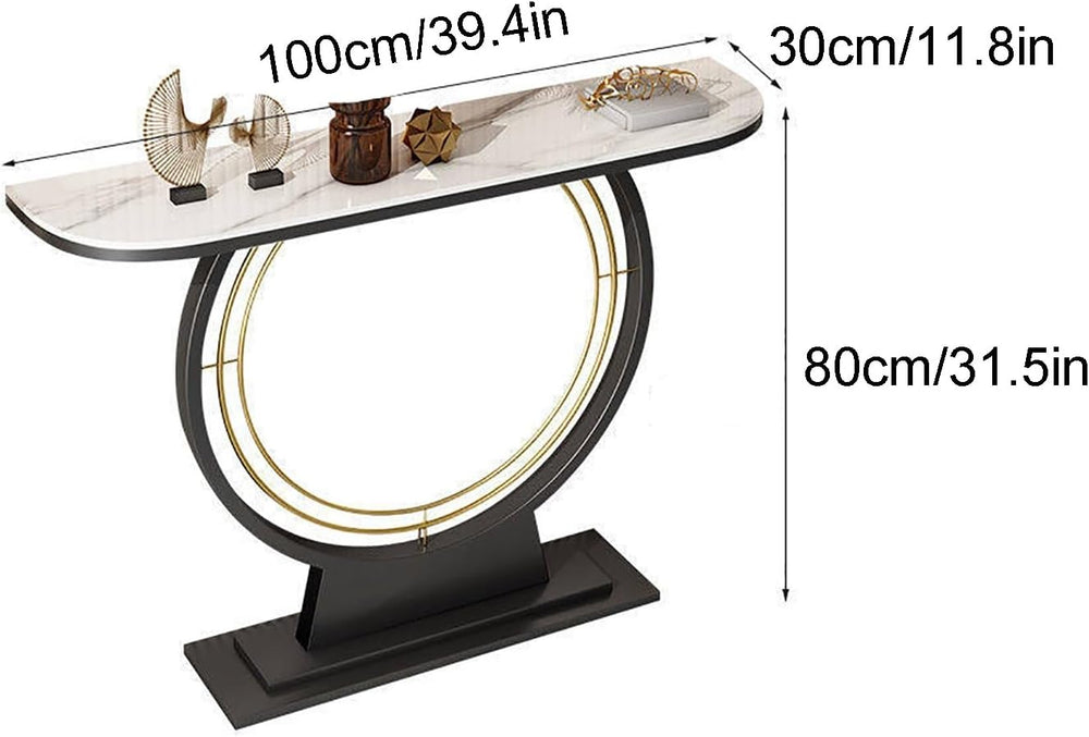 Console Sofa Table with Rock Panel, Contemporary Accent Table with Metal Fram...