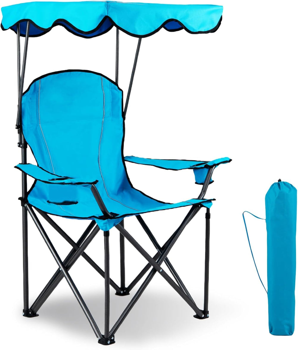 GYMAX Camping Chair, Folding Outdoor Lawn Chair with Canopy, Carry Bag & ...