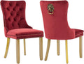 Velvet Dining Chairs Set of 2, Modern Tufted Dining Room Chair, Upholstered Dining Chairs with Lion Head Pulls Ring and Golden Solid Wood Legs, Luxury Kitchen Chairs for Dining Room, Burgundy