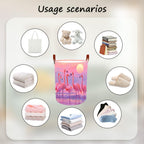 Laundry Baskets 15.7x19.7 Inch Large Pink Flamingo Sunset Beach Design Collapsible Laundry Hamper with Handles Oxford Fabric Clothes Storage Bin Foldable Dirty Clothes Organizer for Bedroom Bathroom