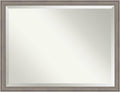 Amanti Art Grey Wall Mirror 34x44 Greywash Rectangle Bathroom Mirror for Wall Decor Living Room, X-Large Country Rustic Wood Frame, Hangs Horizonally and Vertically, Bathroom Decor, Beveled Edge