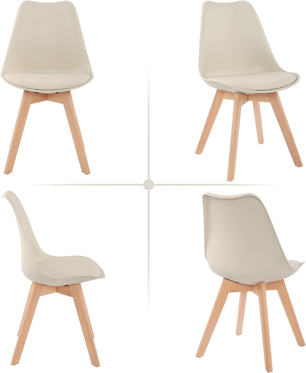 LSSBOUGHT Mid Century Modern Dining Chairs,Shell Lounge Plastic Side Chair with Soft Padded and Wooden Legs for Dining Room Living Room Bedroom Kitchen Set of 2 (Cream)