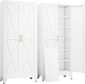 pozdeg 75" Tall Metal Kitchen Pantry Storage Cabinet with 2 Doors and 5 Adjustable Shelves, White Food Freestanding Cupboard for Kitchen, Dining Room, Bathroom and Garage (White)
