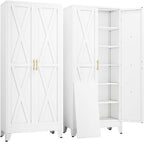 pozdeg 75" Tall Metal Kitchen Pantry Storage Cabinet with 2 Doors and 5 Adjustable Shelves, White Food Freestanding Cupboard for Kitchen, Dining Room, Bathroom and Garage (White)