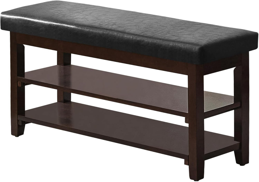 40" Shoe Bench with Leather Cushion, 2-Tier Shoe Rack Entryway Bench, Wo...