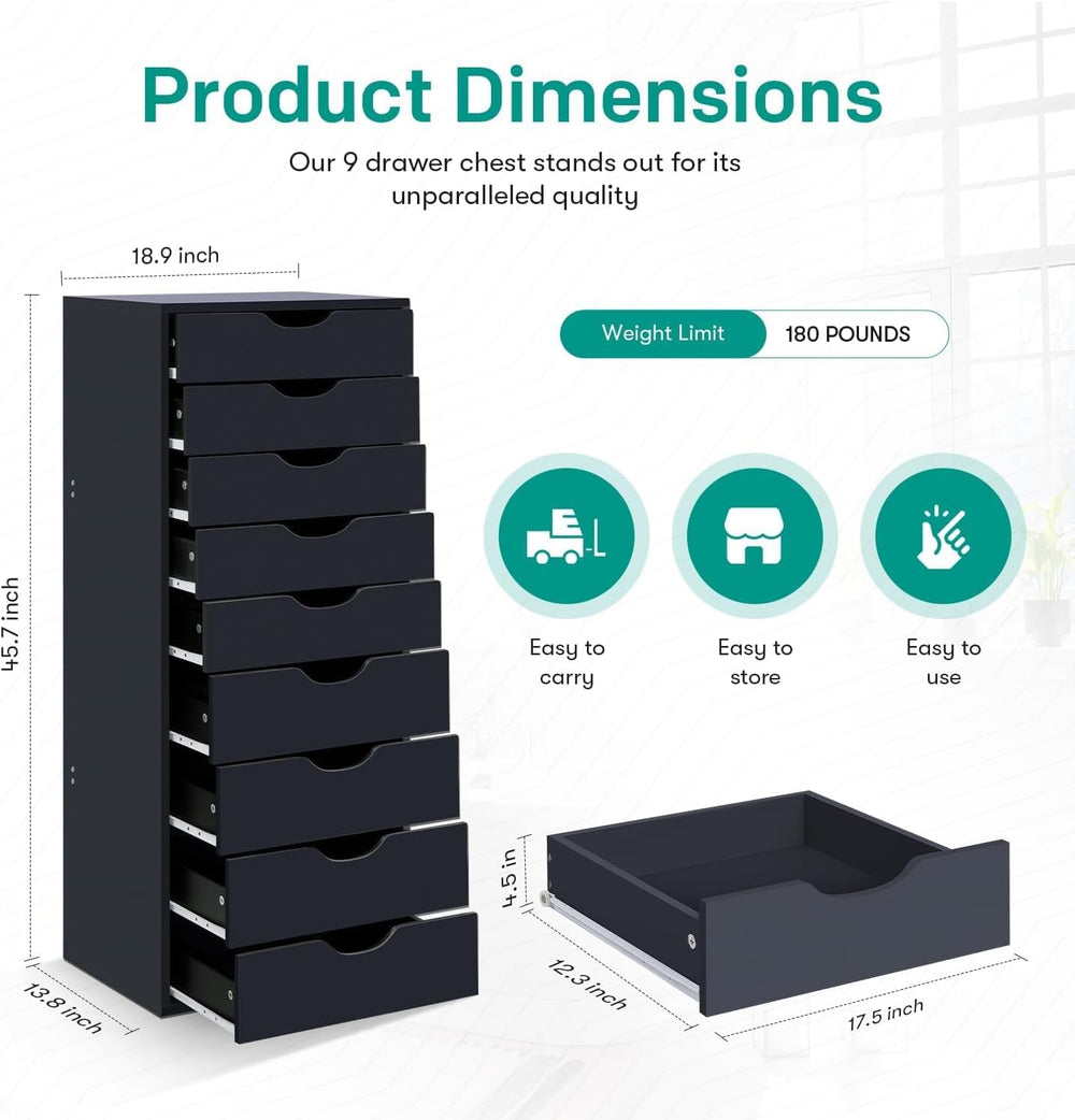 Naomi Home Bianca 9-Drawer Vertical Office File Cabinet - Gray | 9 Spacious D...