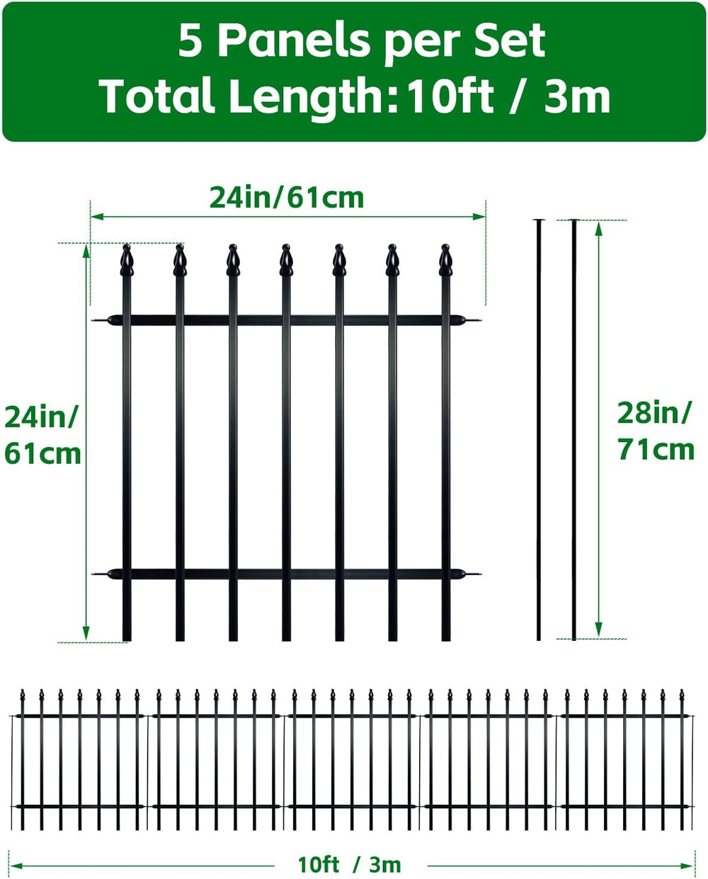 ARIFARO 5 Panels Metal Garden Fence 24" H x 24" W, Decorative Fence...