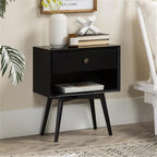 Walker Edison Ella Mid Century Modern 1 Drawer Solid Wood Nightstand, 1 Pack, Black