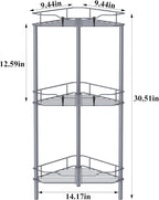 3 Tier Floor Standing Corner Shower Caddy Organizer Shelf with Hooks, Bathroom Shelves Stand Rack, Dark Gray