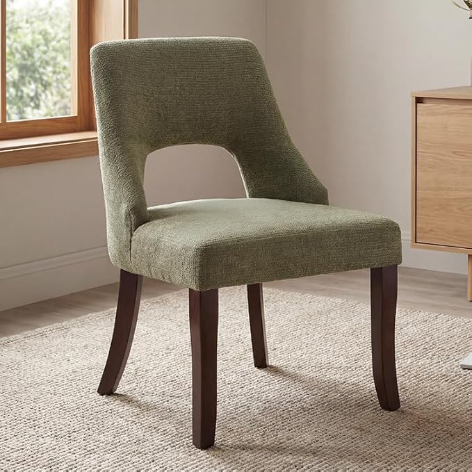 UVV Wooden Dining Chairs Set of 2, Mid Century Modern Chenille Upholstered Di...