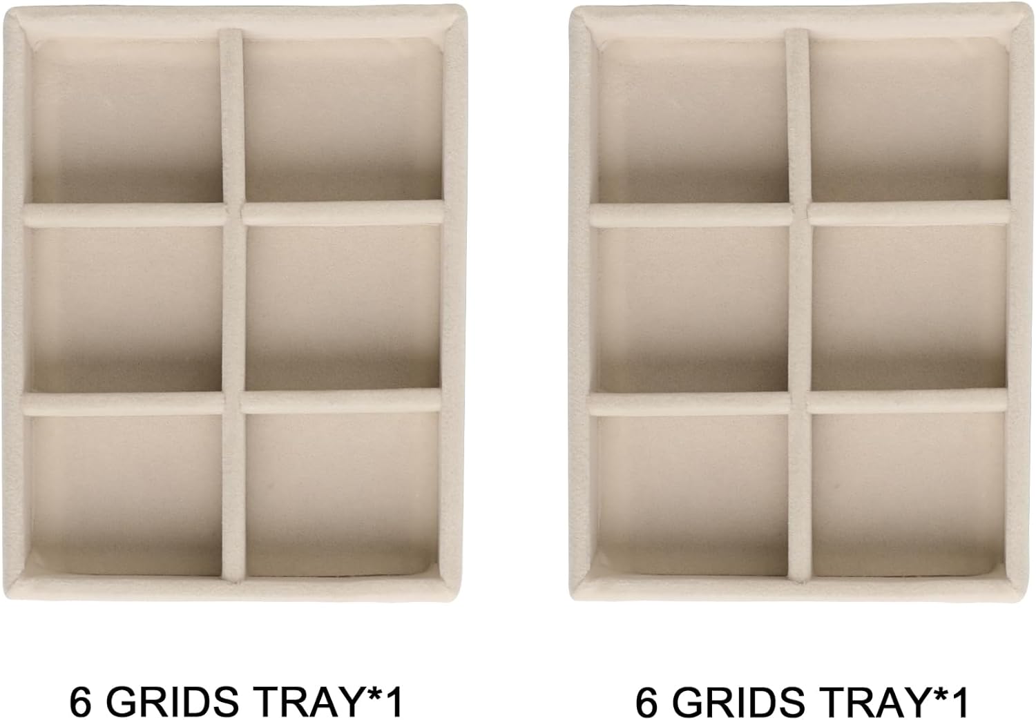 Frebeauty Small Jewelry Tray Set,Stackable Velvet Jewelry Organizer Tray,Mini Jewelry Drawer Organizer,Drawer Inserts,4.92 x 3.74 x 0.9 Inches,6 Grid Earring Organizer for Women(Set 2,Beige)