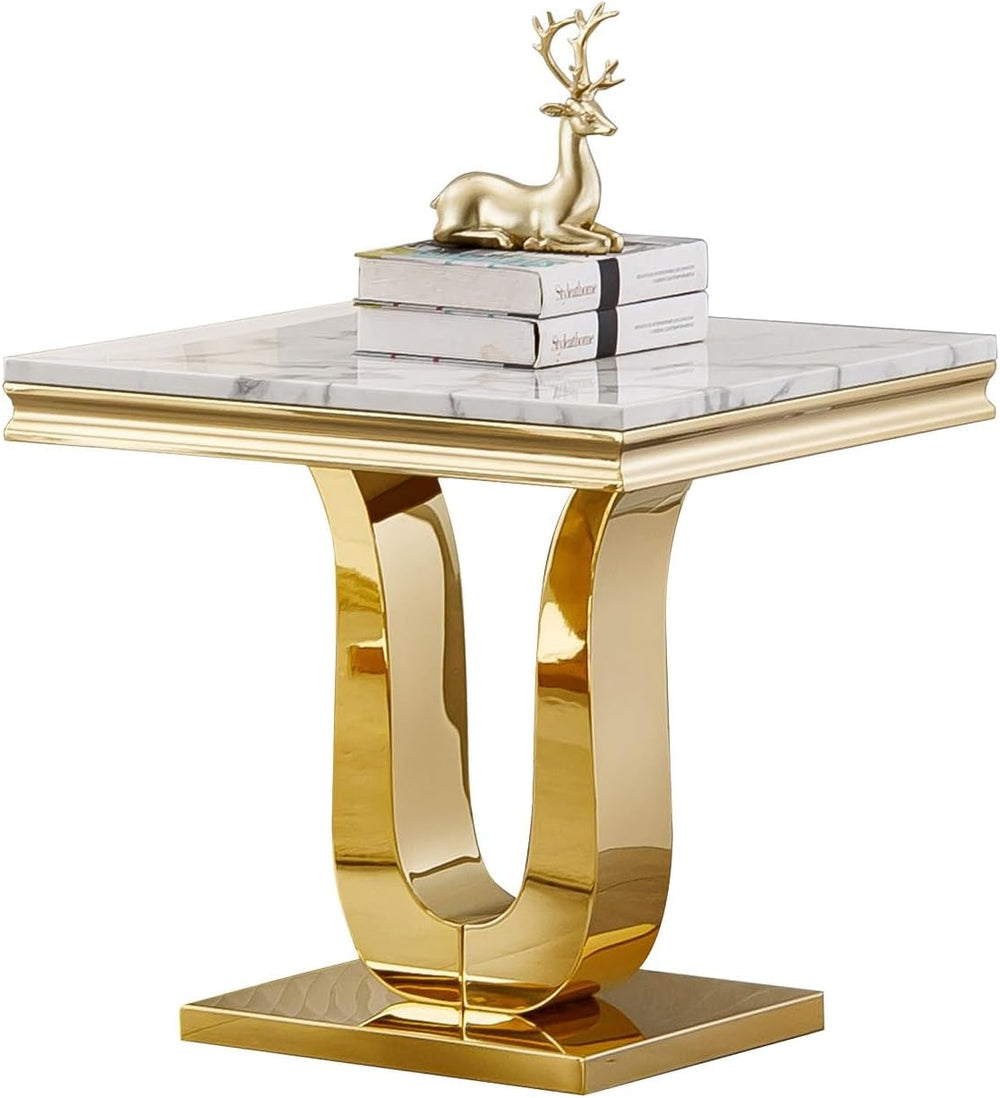 23'' Faux Marble End Table with High-Gloss U Base, Rectangular Marble...