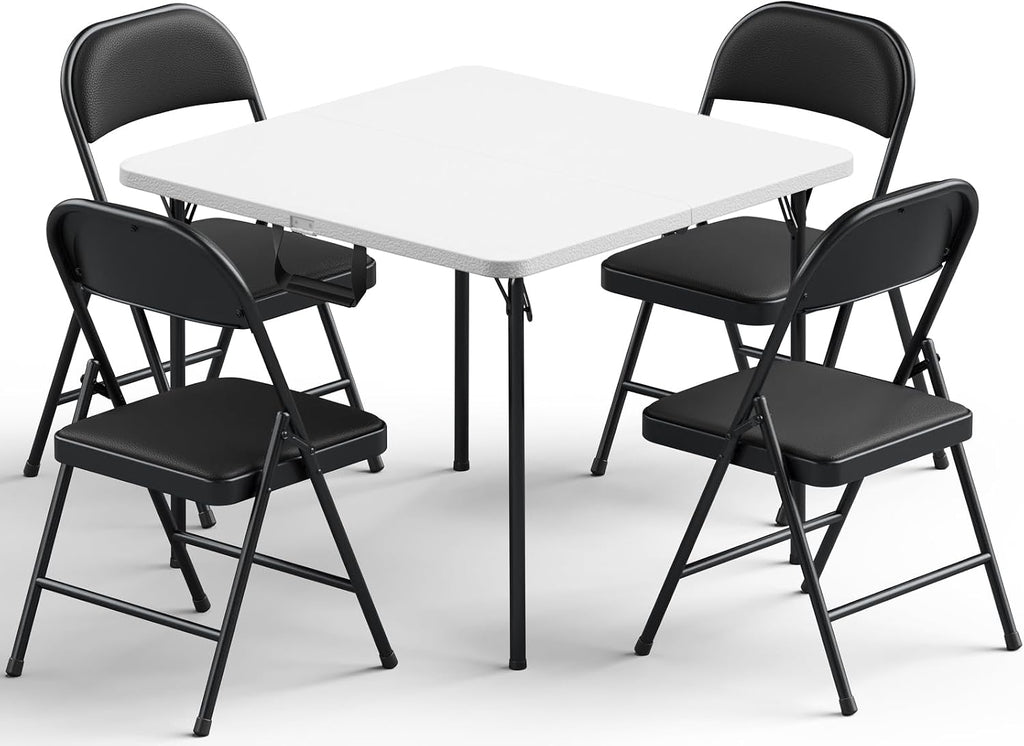 Folding Table and Chairs Set for 4, 5 Piece Card Table Set with 36" Square Foldable Table & 4 Padded Folding Chairs, Portable Indoor Outdoor Dining Table Set for Picnic, Camping, RV, Game Night, Patio