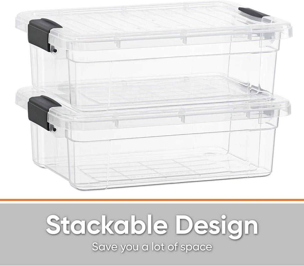 Superio Clear Storage Boxes with Lids, 4.5 Quart Plastic Container Bins for Organizing, Stackable Crates, BPA Free, Non Toxic, Odor Free, Organizers for Home, Office and Dorm, 8 Pack