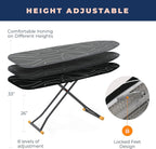 Ironing Board, Compact and Space Saver Ironing Board with Extra Thick 3 Layers Cover, Height Adjustable, Easy Storage with Smart Hanger and Heavy Duty Steel Legs, Black (13x43)