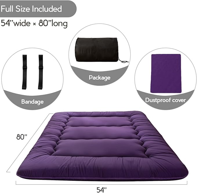 MAXYOYO Japanese Floor Mattress Futon Mattress, 4" Thicken Tatami Mat Sleeping Pad Foldable Roll Up Mat Boys Girls Dormitory Pad Kids Floor Lounger Pillow Bed, Charcoal Grey, Queen Size