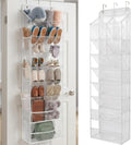 8 Tier Hanging Shoe Organizer for Closet, Over the Door Shoe Organizer with Deep 120D Extra Thick Pockets, Shoe Rack for Closet & Entryway, with 6 Side Pockets for Boots (Transparent)
