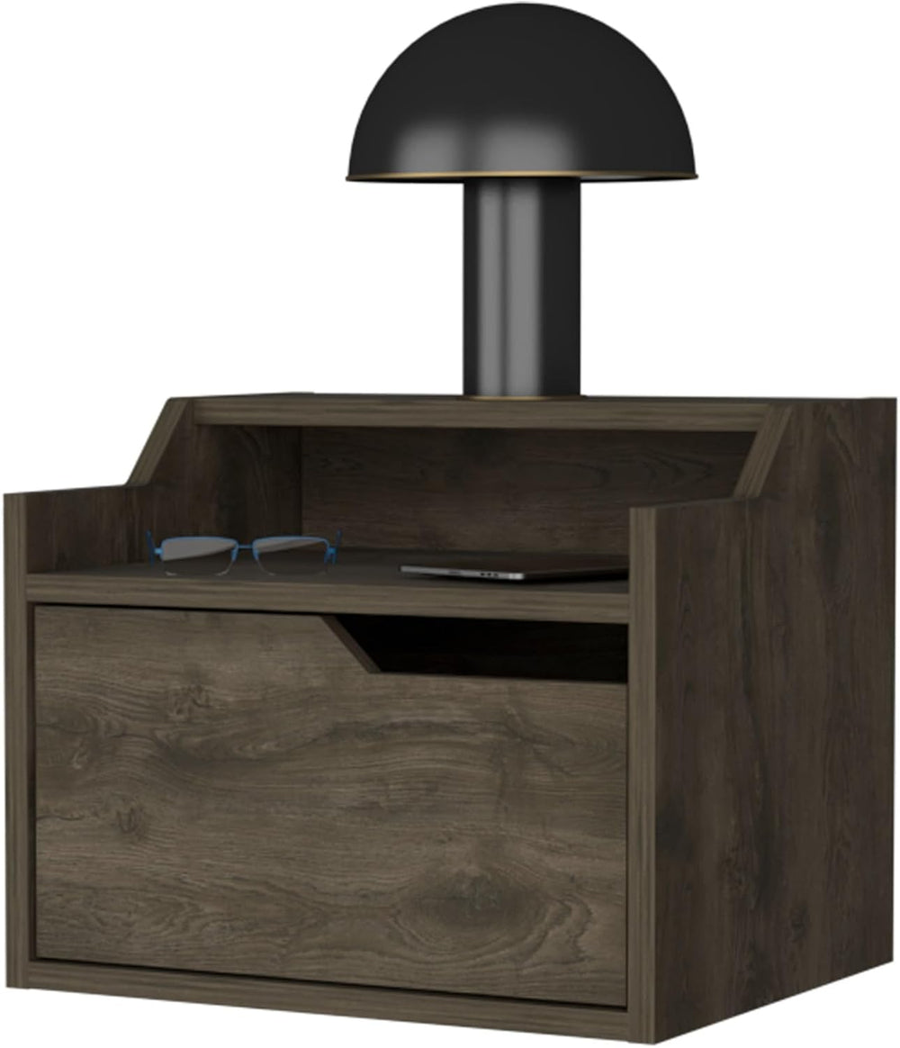 Floating Nightstand with Drawer and Dual-Shelf Display,for Small Spaces