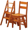 Solid Wood Folding Ladder Chair,2-in-1 Portable Wood Step Ladder,multi-functional Step Stool,folding Chair Display Storage Shelf For Home, Library, Kitchen(14.9"D x 13.7"W x 35.4"H, Light Walnut)