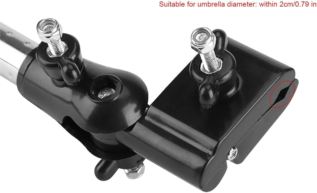 Umbrella Mount Holder, 360 Degree Adjustable Telescopic Stretch Umbrella Stand Bracket Universal Stainless Steel Clamp for Stroller, Bicycle, Wheelchair, Fishing Chair (Black)