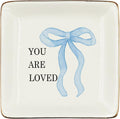 WODMIS Coquette Blue Bow You Are Loved Ceramic Jewelry Tray Dish, Inspirational Gifts for Women, Preppy Bow Girly Motivational Jewelry Plate Ring Trinket Dish, Positive Affirmation Gifts