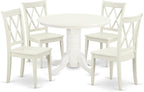 East West Furniture SHCL5-LWH-W 5 Piece Dining Table Set for 4 Includes a Round Kitchen Table with Pedestal and 4 Kitchen Dining Chairs, 42x42 Inch, Linen White