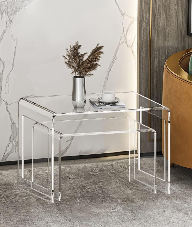ONELUX Acrylic Coffee Table Set of 2，Nesting Side End Tables, Modern Tables f...