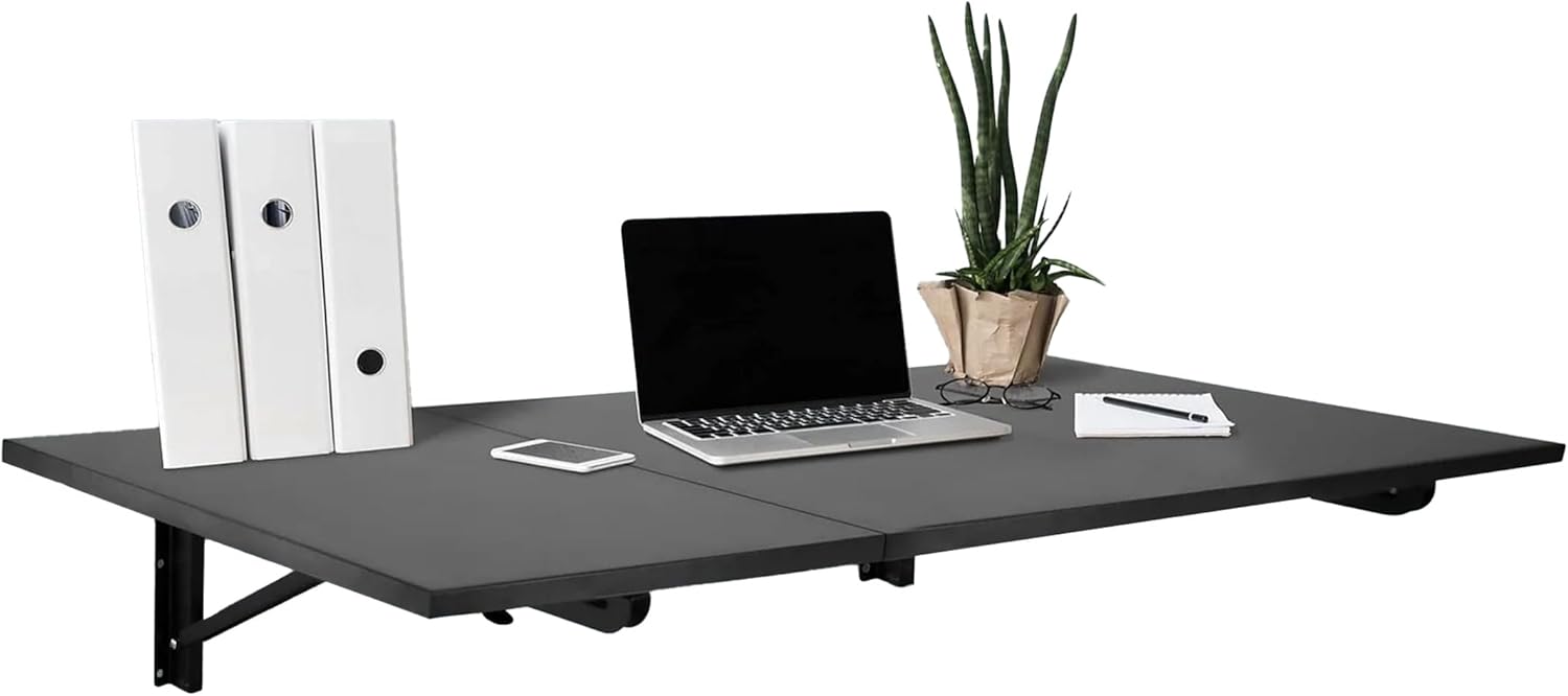 Mount-It! Heavy Duty Drop Down Table, Wall Mounted Drop Leaf Tables 45x15x7 Inches, Collapsible, Folding Workbench for Home Office, Laundry Room, Garage, Basement Bar, Study or Kitchen (Black)