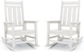 KINGYES Oversized Outdoor Rocking Chair Set of 2, All-Weather Patio Rocking Chairs for Porch, HDPE Outdoor Patio Recliner Rockers with High Back & Wide Seat for Garden, Lawn, White