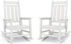 KINGYES Oversized Outdoor Rocking Chair Set of 2, All-Weather Patio Rocking Chairs for Porch, HDPE Outdoor Patio Recliner Rockers with High Back & Wide Seat for Garden, Lawn, White