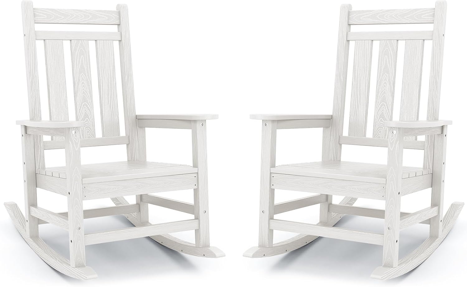 KINGYES Oversized Outdoor Rocking Chair Set of 2, All-Weather Patio Rocking Chairs for Porch, HDPE Outdoor Patio Recliner Rockers with High Back & Wide Seat for Garden, Lawn, White