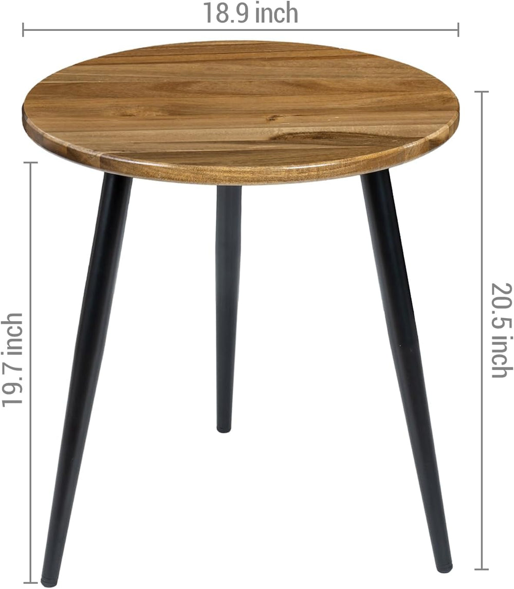 MyGift 20.5 Inch Mid Century Round End Table, Premium Acacia Solid Wood Accen...