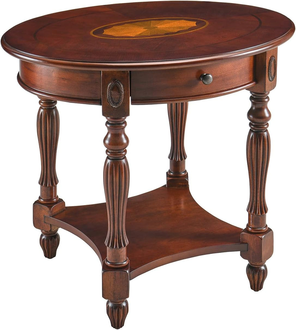 Solid Wood Oval End Table with Drawer, 28"x24" Sofa Side Table with...