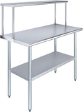 Stainless Steel Work Table with Wide Single Tier Overshelf | Metal Kitchen Prep Table & Shelving Combo (24" x 48" Work Table + 12" Overshelf)
