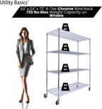 NSF Commercial 4-Tier Wire Shelving with Wheels, 60"x24"x72" Heavy Duty Metal Shelves 3200 lbs Max Capacity, Chrome Storage Rack for Garage Kitchen Pantry Warehouse