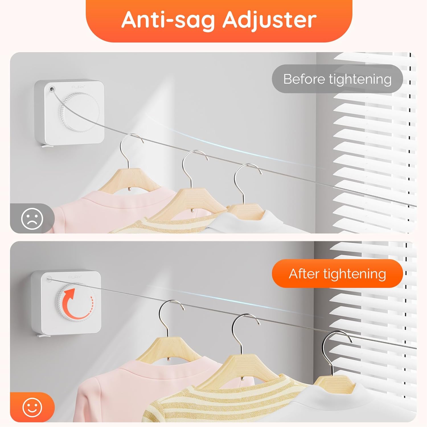 Retractable Clothesline Indoor, Non-Sagging Outdoors Clothesline Retracting, Heavy Duty Retractable Clothes Drying Laundry Line, Wall Mounted Stainless Steel Line - 13.8 Ft (White)