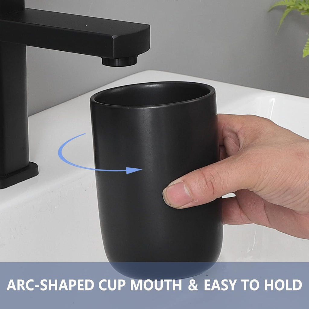 Matte Black Toothbrush Holders for Bathrooms - 2 Cups Ceramic Toothbrush Toothpaste Holders Set, Black Bathroom Tumbler Cups Reusable Toothbrush Cup Black Mouthwash Cup, Bathroom Counter Organizer