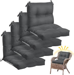 Geetery Outdoor Chair Cushions Set of 4 for Patio Lawn Furniture Wicker Rocking Dining Chairs 42x21x4 Inch High Back Seat Pads Replacement with Ties Weather-Resistant Fade-Resistant Indoor(Dark Gray)