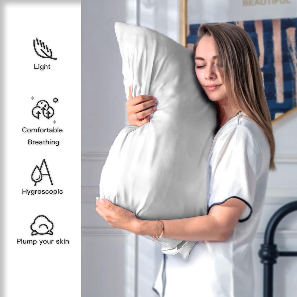 Natural Mulberry Silk Pillowcase for Hair and Skin Queen Size 20"X30" Silk Pillow Case with Hidden Zipper Soft Breathable Smooth Cooling Silk Pillow Covers for Sleeping(Silver Grey,Queen,1Pcs)