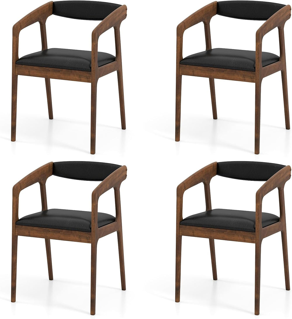 COSTWAY Dining Chairs with Arms and Padded Seat Set of 4, Brown & Black |...