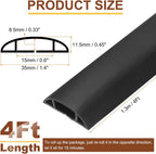 HARFINGTON 4ft Cord Cover Floor W0.6 x H0.33 Inner Channel PVC Hide Extension Cable Floor Wire Hider Wire Covers Protector for Prevent Cable Trips Cables Management, Black