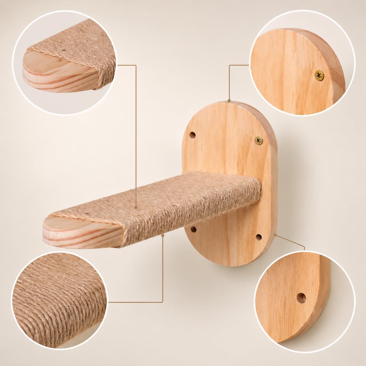 Wood Sisal Cat Climbing Ladder, Cat Shelves for Vertical Furniture