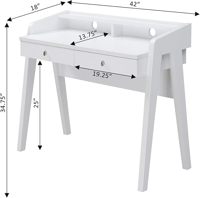 Convenience Concepts Newport Deluxe 2 Drawer Desk, White