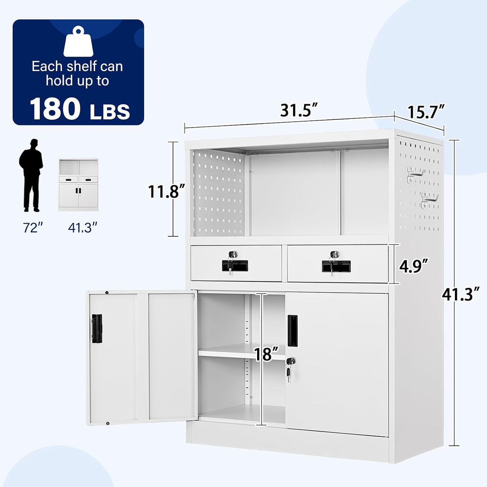 Yizosh Locking Cabinet with 2 Drawers, Metal Storage Cabinet with Locking Doo...