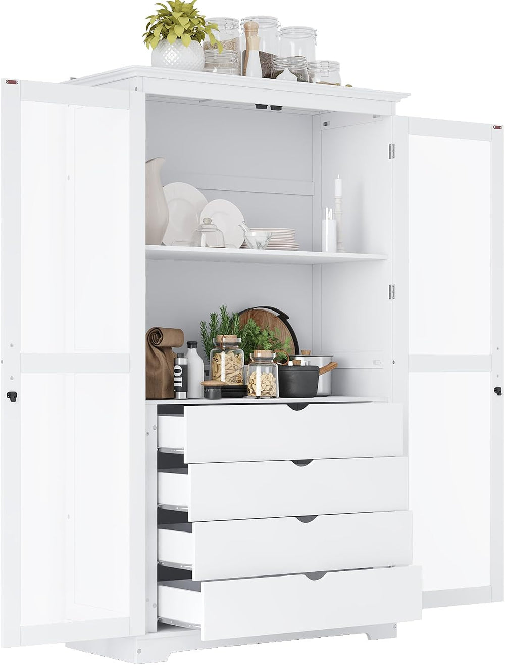 Merax 75" Tall Pantry Cabinet, Kitchen Pantry Storage Cabinets with Glas...