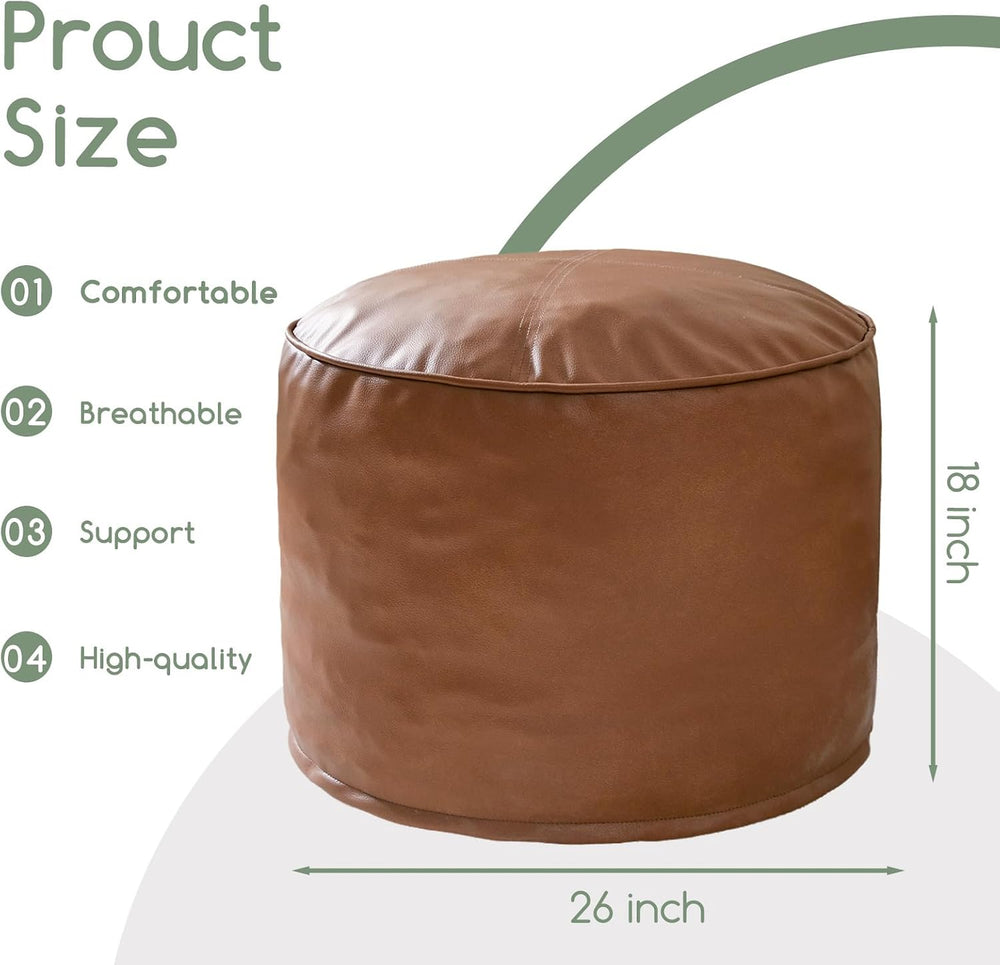 HIGOGOGO Round Stuffed Pouf Ottoman, Pu Leather Poufs with Foam Chunk Filling...